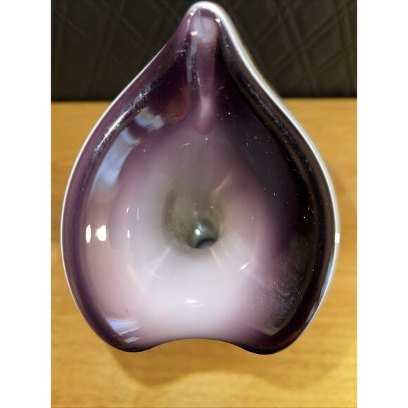 Mid Century Modern Art Glass Swung Vase Green White Purple Ombre Design - Picture 10 of 16